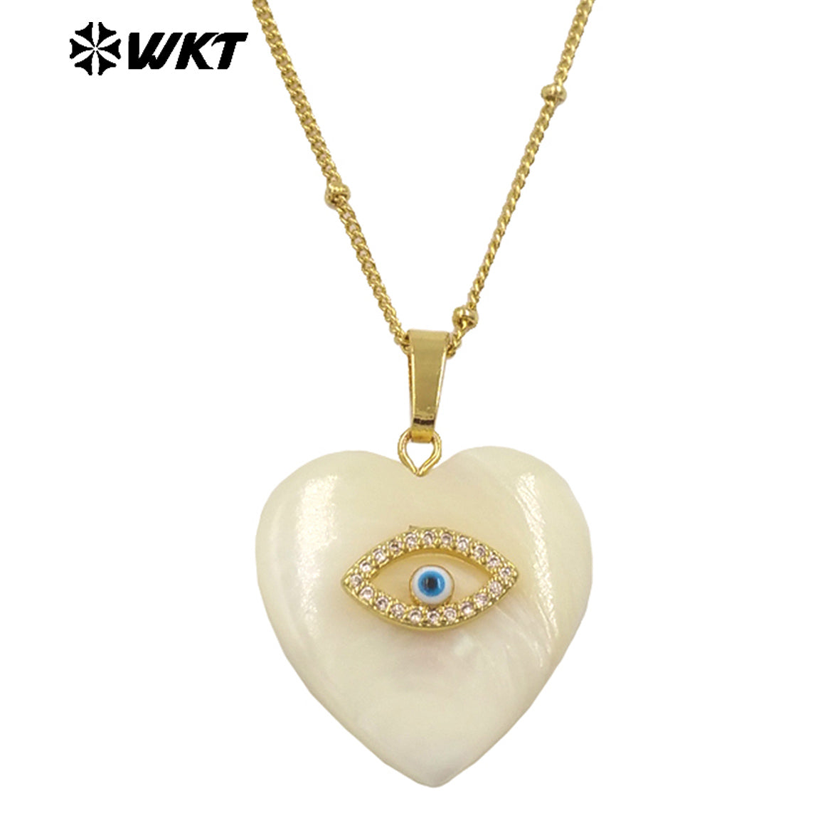 WT-JN270 Wholesale Fashion Gold Plated Natural White Shell Lovely Heart Cubic Zircon Charm Necklace for Birthday Gift Jewelry