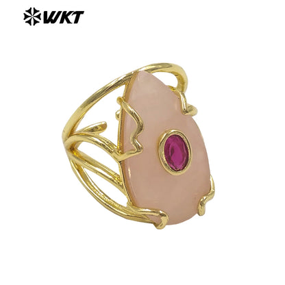 WT-R613 Wonderful Gold Plated Round Zircon And Various Natural Gemstones Waterdrop Shape Rings For Women Dance Party Matching