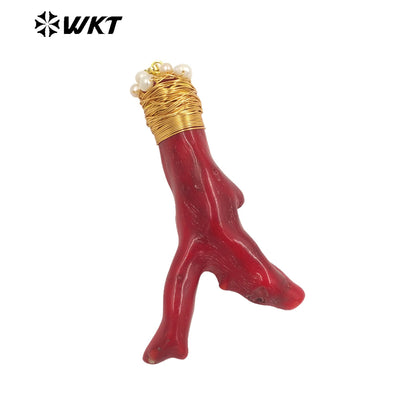 WT-JP345 WKT New Arrival Fashion Vintage Decoration Natural Red Coral Gift for Women Gold Plated Necklace Pendants