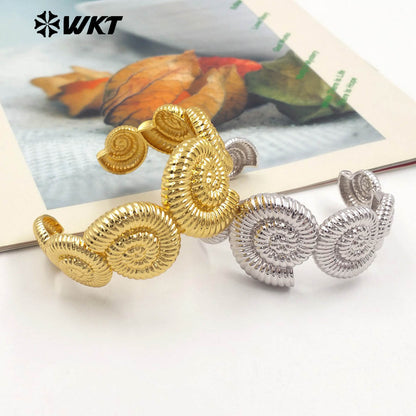 WT-B670 New Shell Shape Gold and Silver 18K Real Gold Plated Natural Yellow Brass Bracelet Daily Decoration for Couple