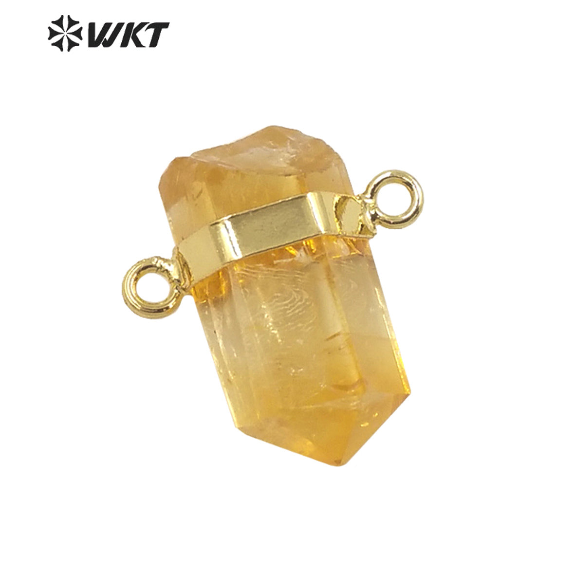 WT-P1763 Graceful Double Loops Hexagonal Cylinder Natural Stone Pendant Energy Citrine Crystal Pillar Pink Quartz Amethyst
