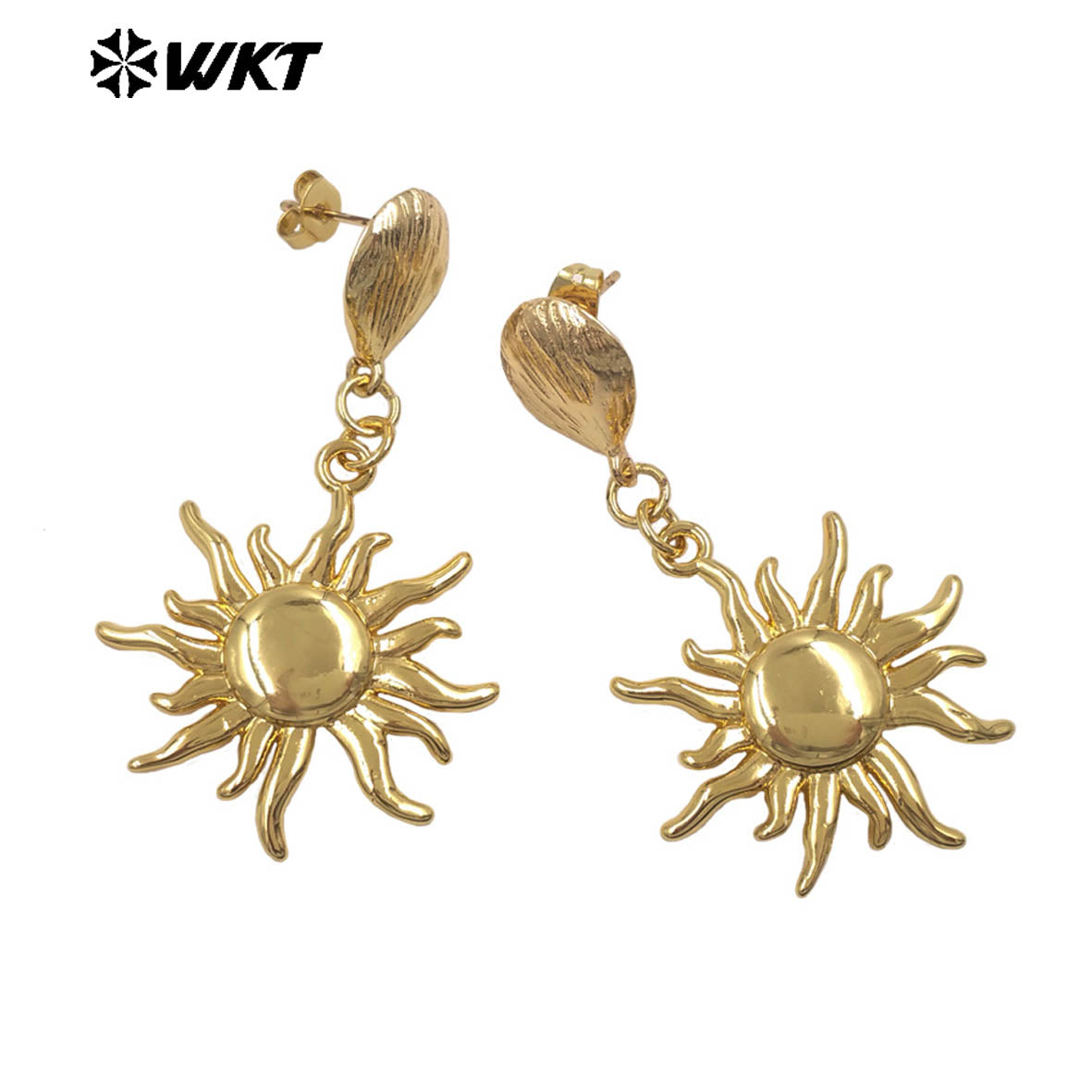 WT-E806 Good Quality Interesting Design Gold Electroplated Yellow Brass Metal Sun Shape Earrings For Women New Year Presents