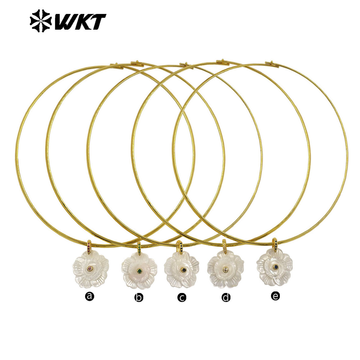 WT-JN382 Popular Design Gold Plated Natural Shell Zircon Flower Shape Pendant Chockers Necklace For Women Party Jewelry