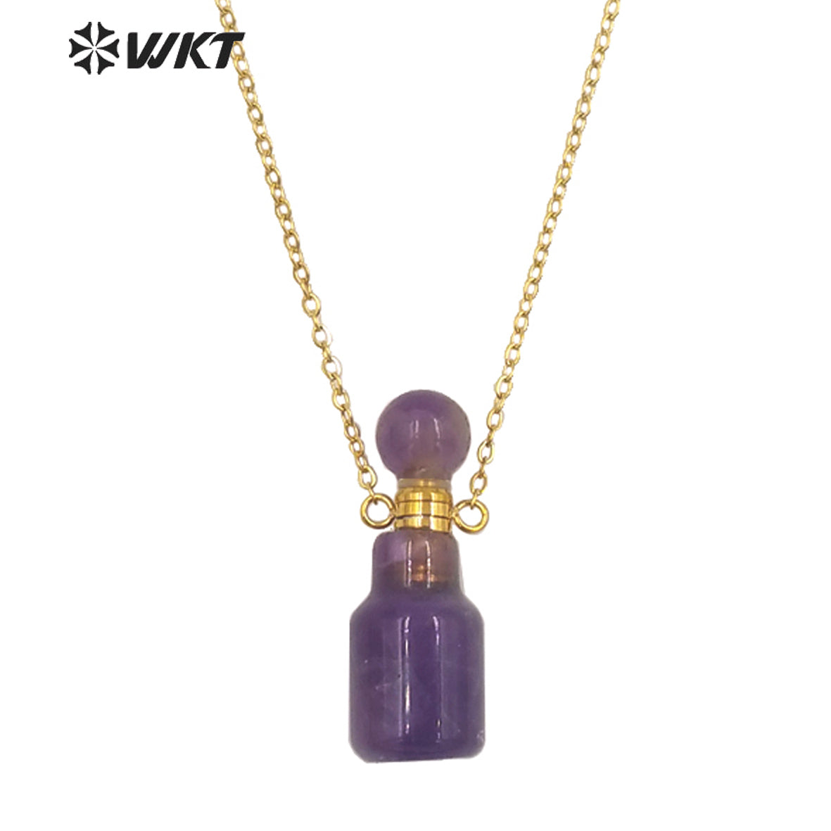 WT-N1454 WKT New Arrival Small Size Fashion Gold Gemstone Made Women Perfume Bottle for Jewelry Necklace Birthday Stone Gift