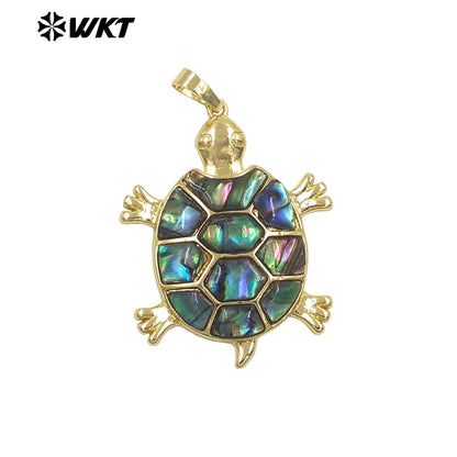 WT-JP513 Cute Style Gold Electroplated Natural Abalone Shell Sea Turtle Little Pendant As Women Jewelry DIY Findings