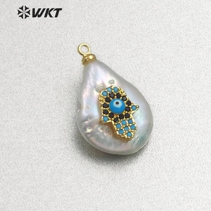 MP133 Hot Sale Jewelry Tiny Star Pendant Pearl With CZ Micro Pave Lady Fashion Irregular Shape Jewelry Freshwater Pearl Pendant
