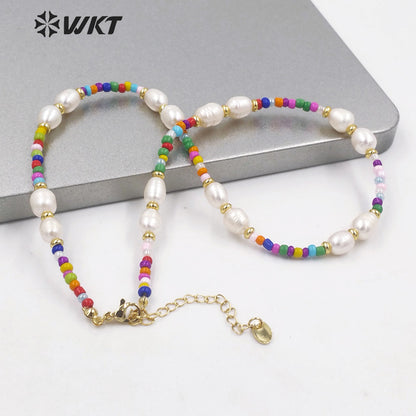 WT-JN198 Elegant Fashion Handmade Strand Beads Pearl Necklace Office Style Chic Colorful Tiny Beads Necklace