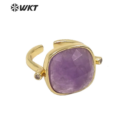 WT-R427 WKT Newest Elegant Square Faceted Gemstone Ring 18k Real Gold Plated Resist Tarnishable Birthday Stone Ring