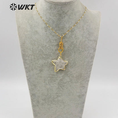 WT-N1214 Natural Raw Crystal Quartz Necklace Lady Fashion Jewelry Star Shape Crystal Necklace With Magnet Buckle