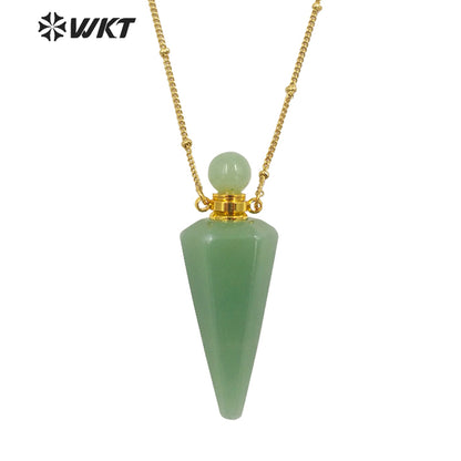 WT-N1407 Amazing Big Long Bullet Shape Natural Gemstone Made Perfume Bottle Necklace Women Essencial Oil Bottle Necklace