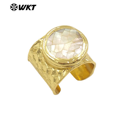 WT-MPR111 on Sale Uniquely Designed Unisex 18K Gold Plated Round Crack Adjustable Shell Wide Ring Jewelry Accessory for Party
