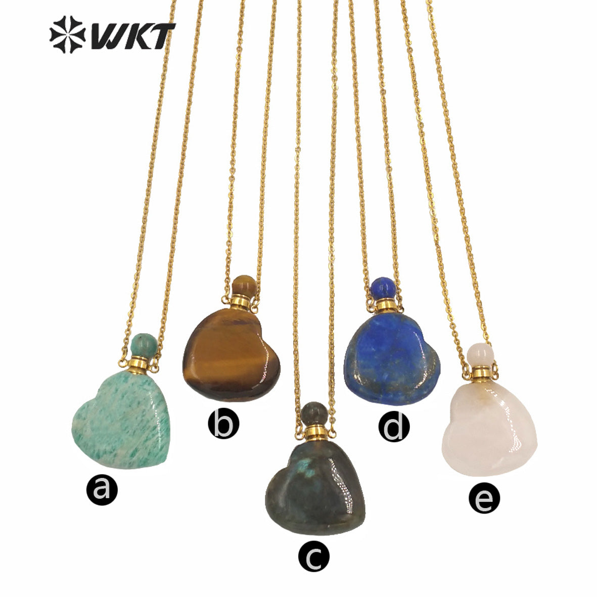WT-N1249 Newest Natural Gemstone Heart Perfume Bottle Necklace Women Stainless Steel Chain Stone Essencial Oil Bottle Necklace