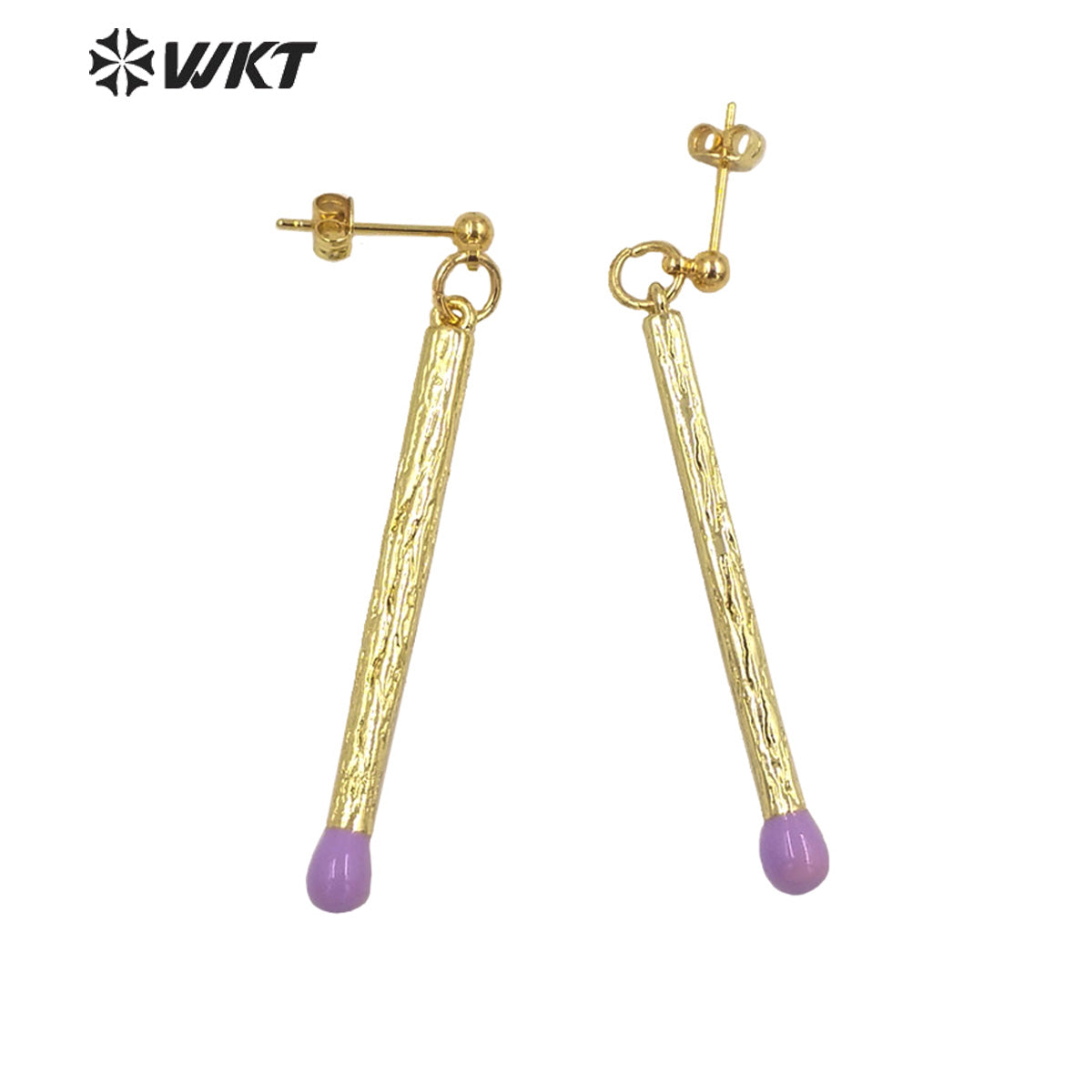 WT-E686 Fashion Simple Long Stick Sexy Earrings Candy Color 18k Real Gold Plated Straight Dangle Pendant Earrings for Party