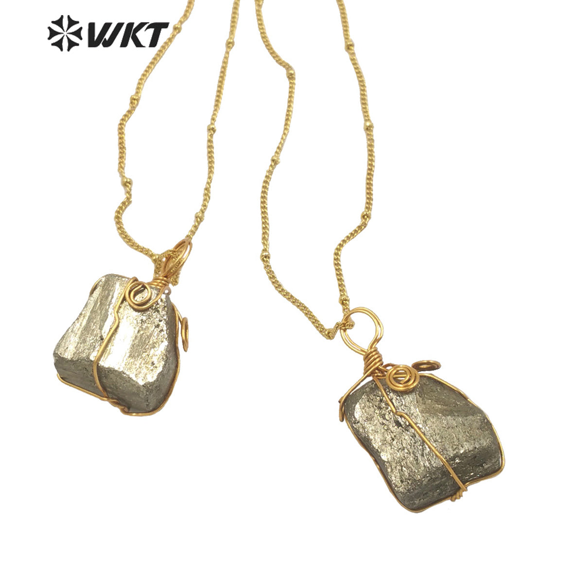 WT-N1345 WKT Newest Natural Jewelry Pyrite Necklace and Brass Wire Wrapped Pendant Women Special Jewelry Necklace Gift