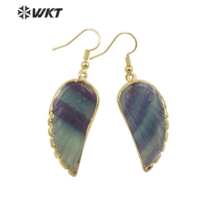 WT-E738 Amazing Colorful Elegant Fluorite/Labradorite Long Charming in Leaf Shaped Earrings Women Pendant Earrings