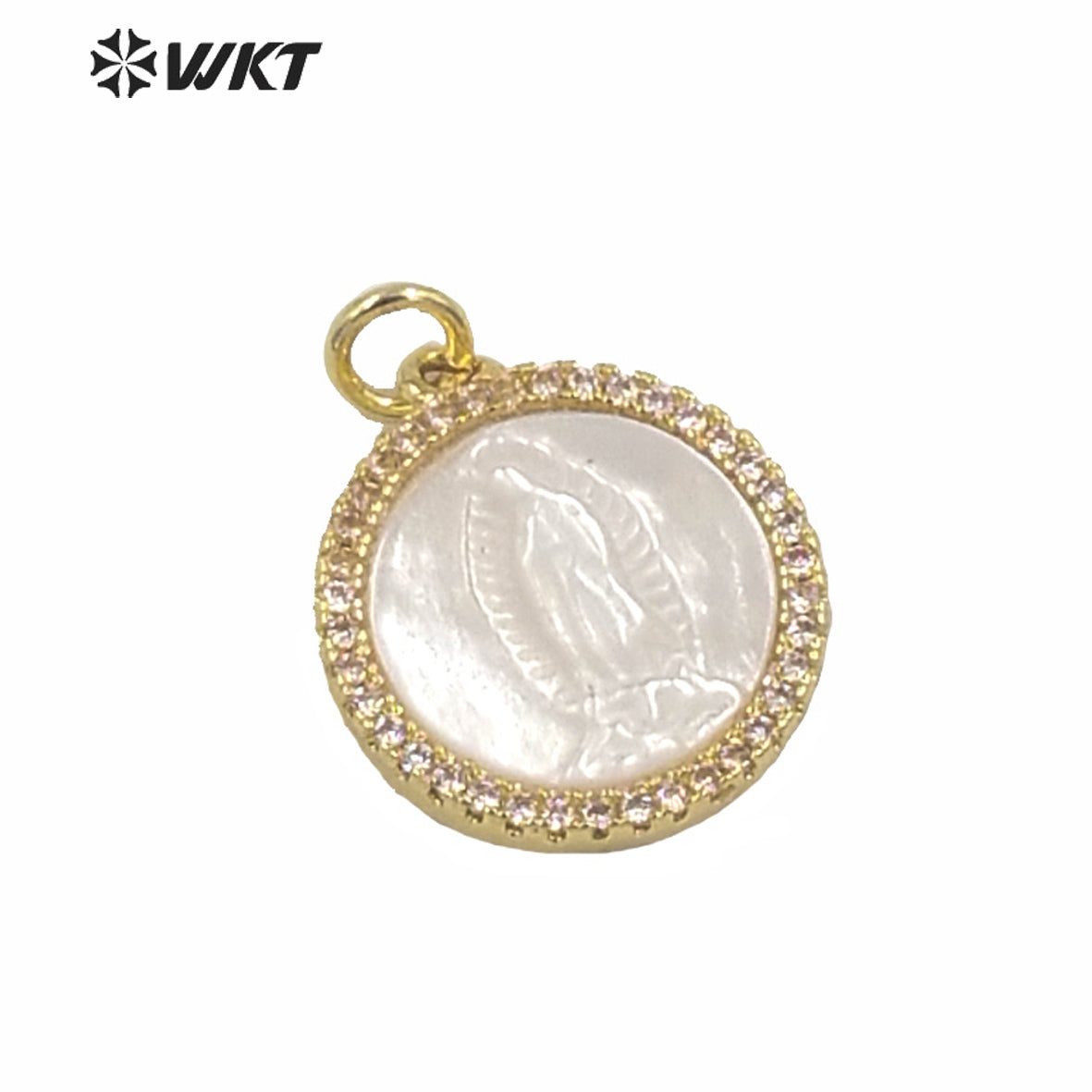 WT-MP163 Wholesale Small Charming Gold Electroplated Metal Jesus Christ Pendant 15mm Tiny Hot Single Loop Gold Charm Pendant
