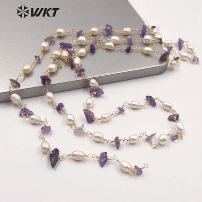 WT-RBC165 High Quality Natural Stone Make Chain Women Jewelry Findings Chain for Necklace Design Gold Rosary Beads Chain