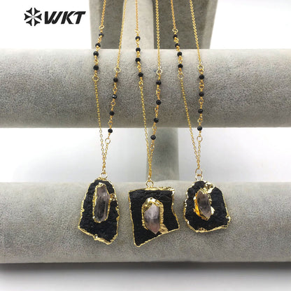 WT-N1166 Wholesale New Design Natural Black Tourmaline Pendant Necklace Natural Stone Necklace Irregular Shape Women Necklace