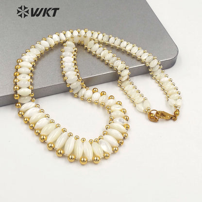WT-JN223 Handmade Bohemian Natural White Shell Necklace 21 Inch Long Purity Strand Beads Wedding Summer Necklace