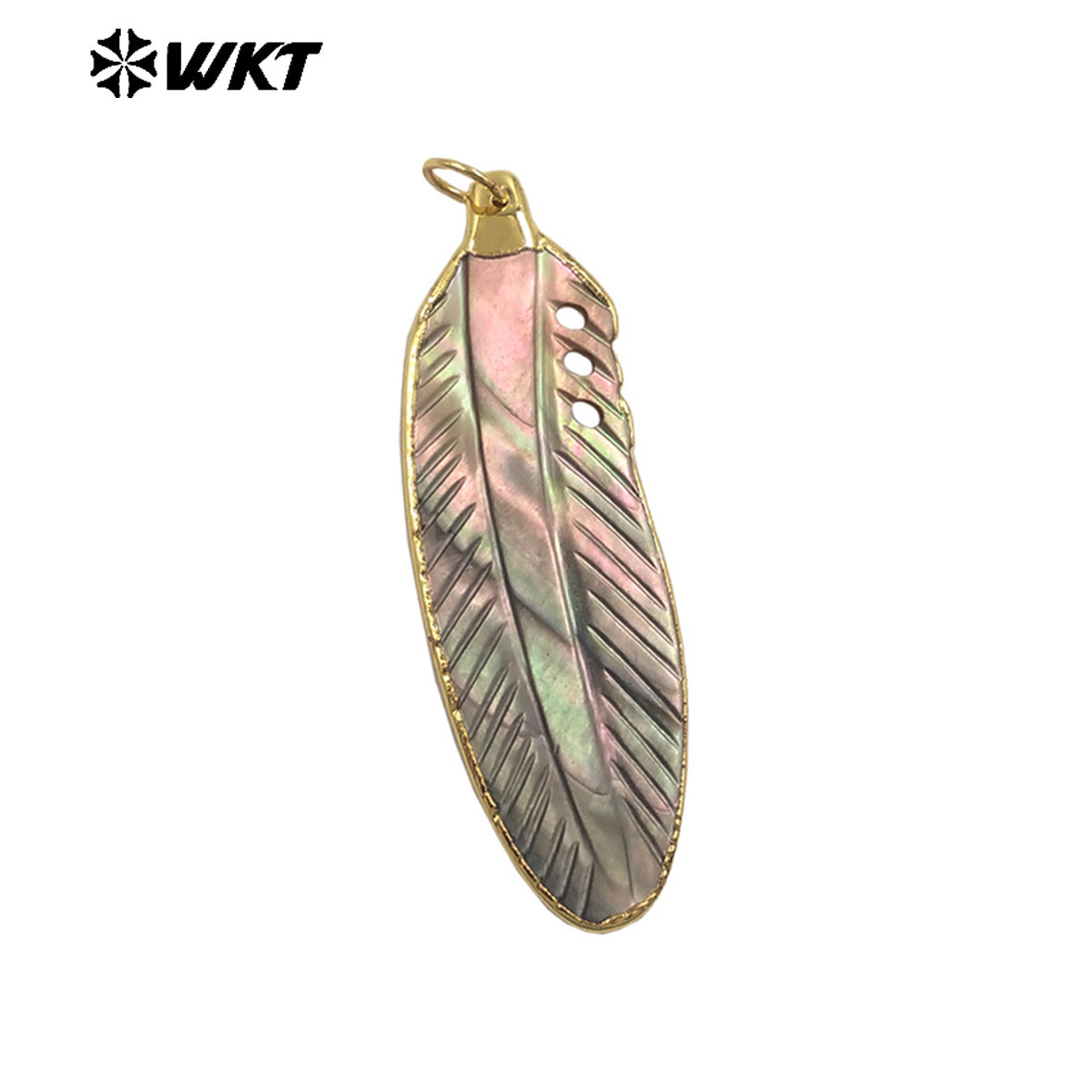 WT-JP471 Factory Wholesale 18K Gold Plated Natural Shell Feather Shape Pendants For Handmade Earrings Necklace Jewelry