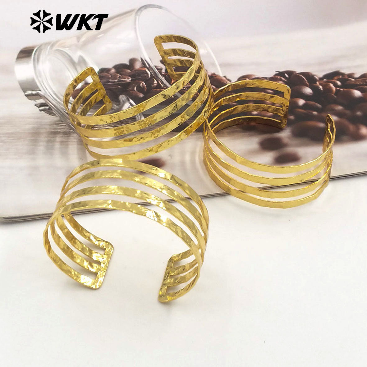 WT-B658 Wholesale Fashion Gold Plated Multi Layer Simple 18K Yellow Brass Metal Resist Tarnishable Big Bangle