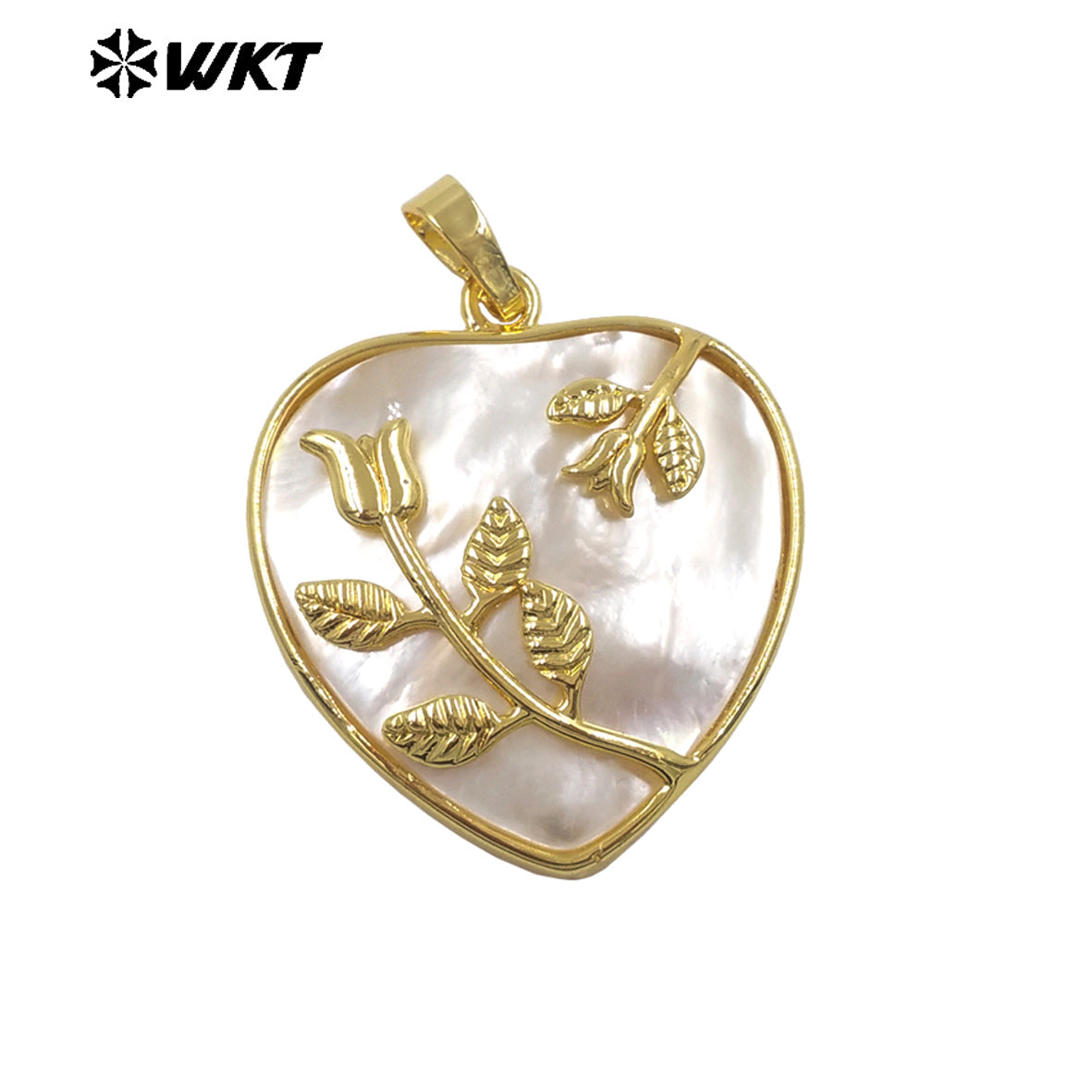 WT-JP516 Delicate White Shell And Gold Plated Leaves Heart Shape Pendant For Female Fashion Jewelry Decorative Findings