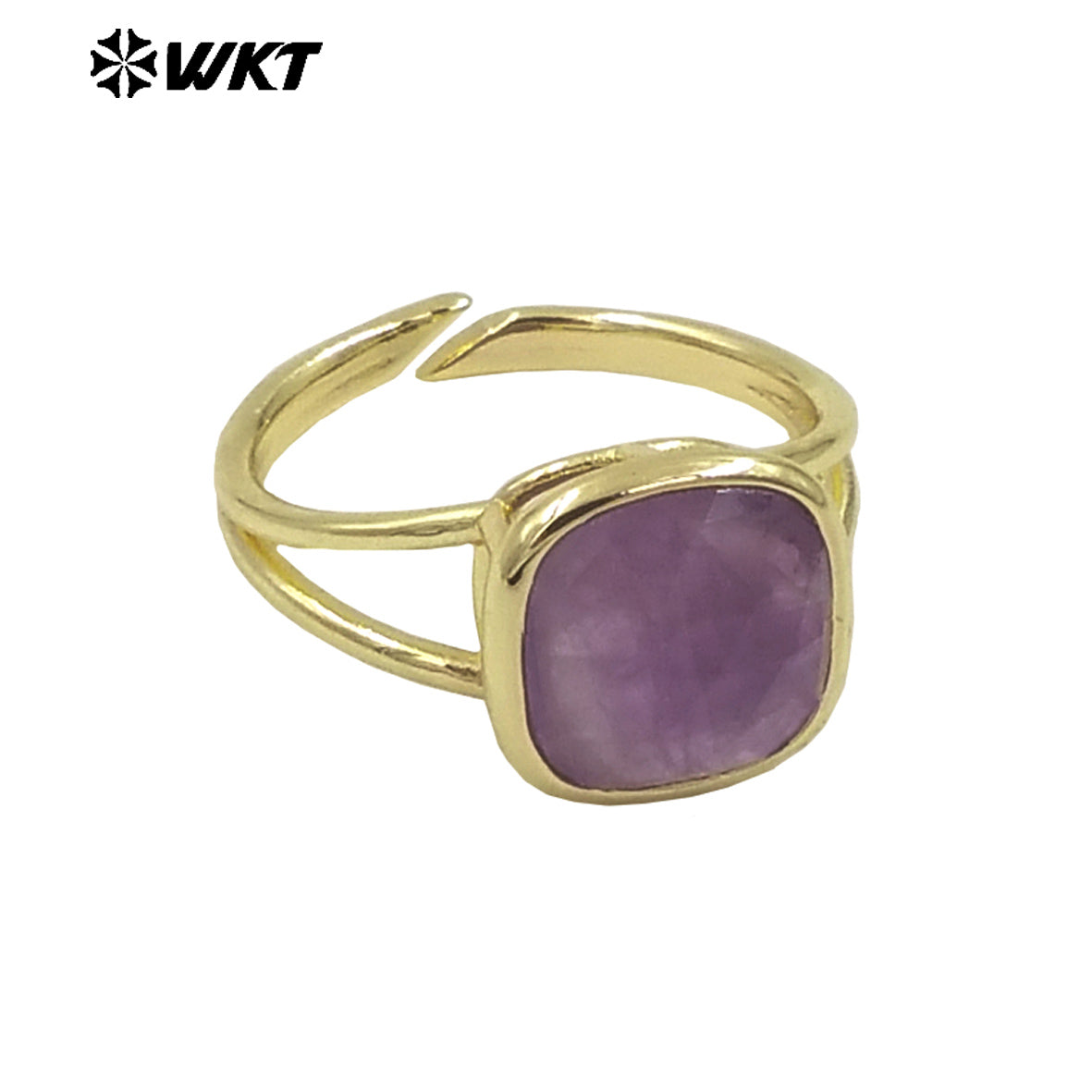 WT-R522 Wholesale New Square Natural Gemstone Setting Birthday Stone Elegant Small Amethyst Ring