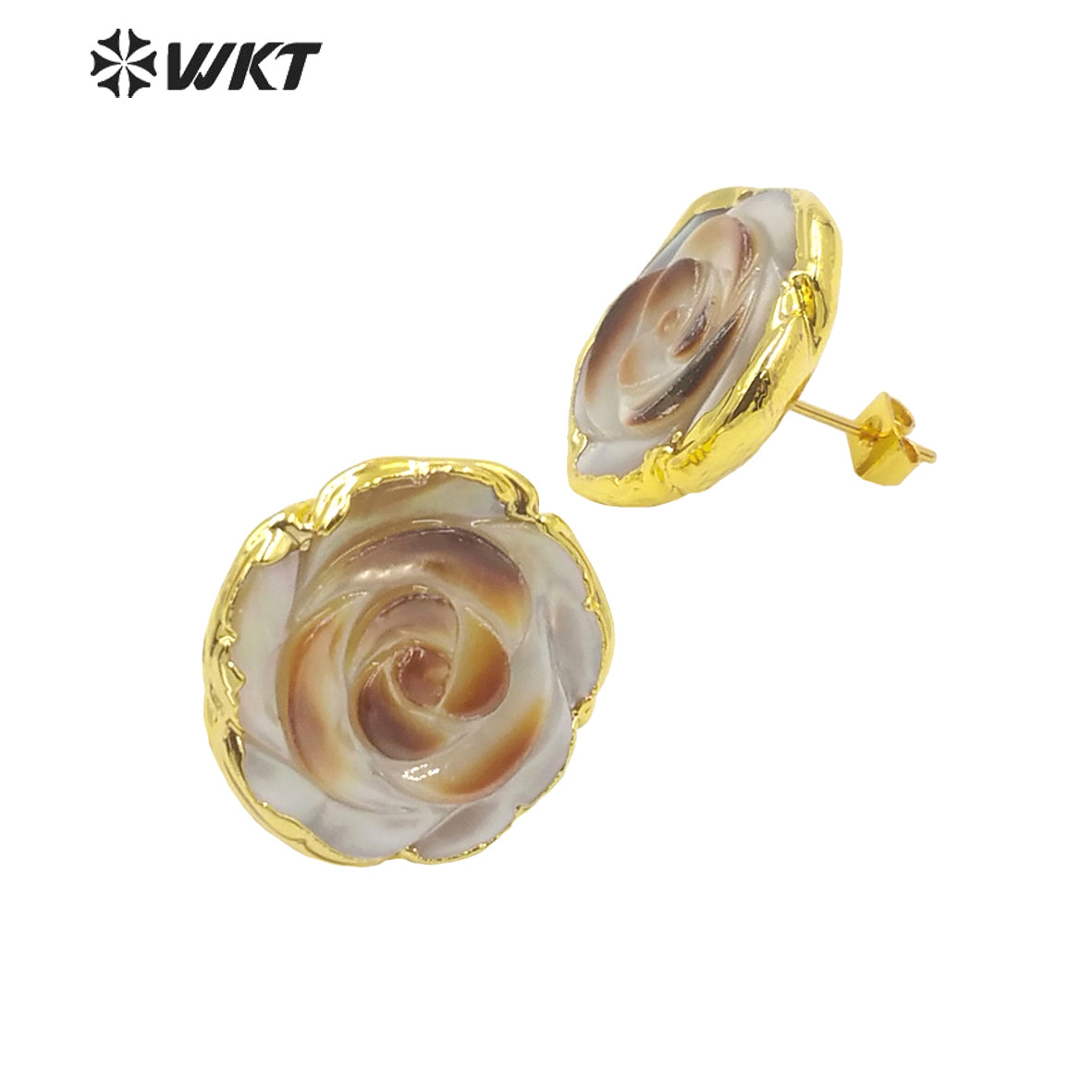 WT-MPE065 Lovely Shining Gold Electroplated Flower Shape Slice Fashion Shell Studs Earrings Women Gorgeous Flower Earrings