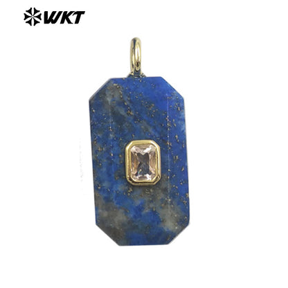 WT-P2084 Unique Colorful Zircon And Natural Gemstone Faceted Geometric Gold Pendants As Necklace Jewelry Design Accessory