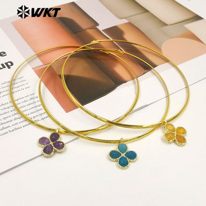 WT-N1527 Exquisite Lovely Gold Plated Vicious Natural Gemstones Little Flower Shape Necklace Choker For Lady Party Wearing