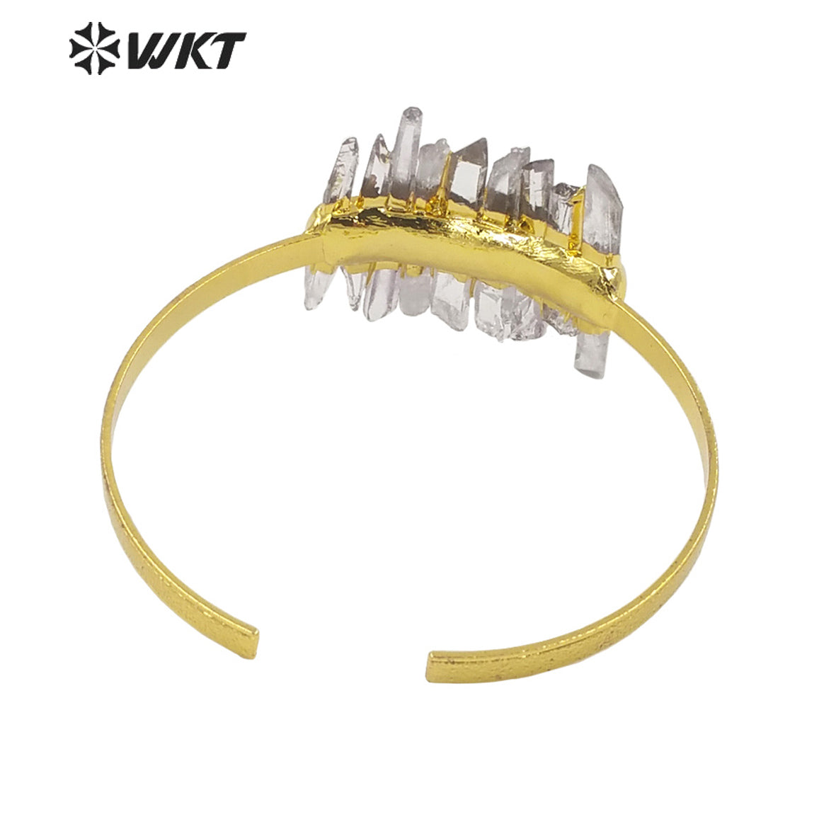 WKT-B583 Noble Generous Gold Electroplated Open Size Cuff Bangle Women Bohemian Natural While Crystal Quartz Gold Bangle