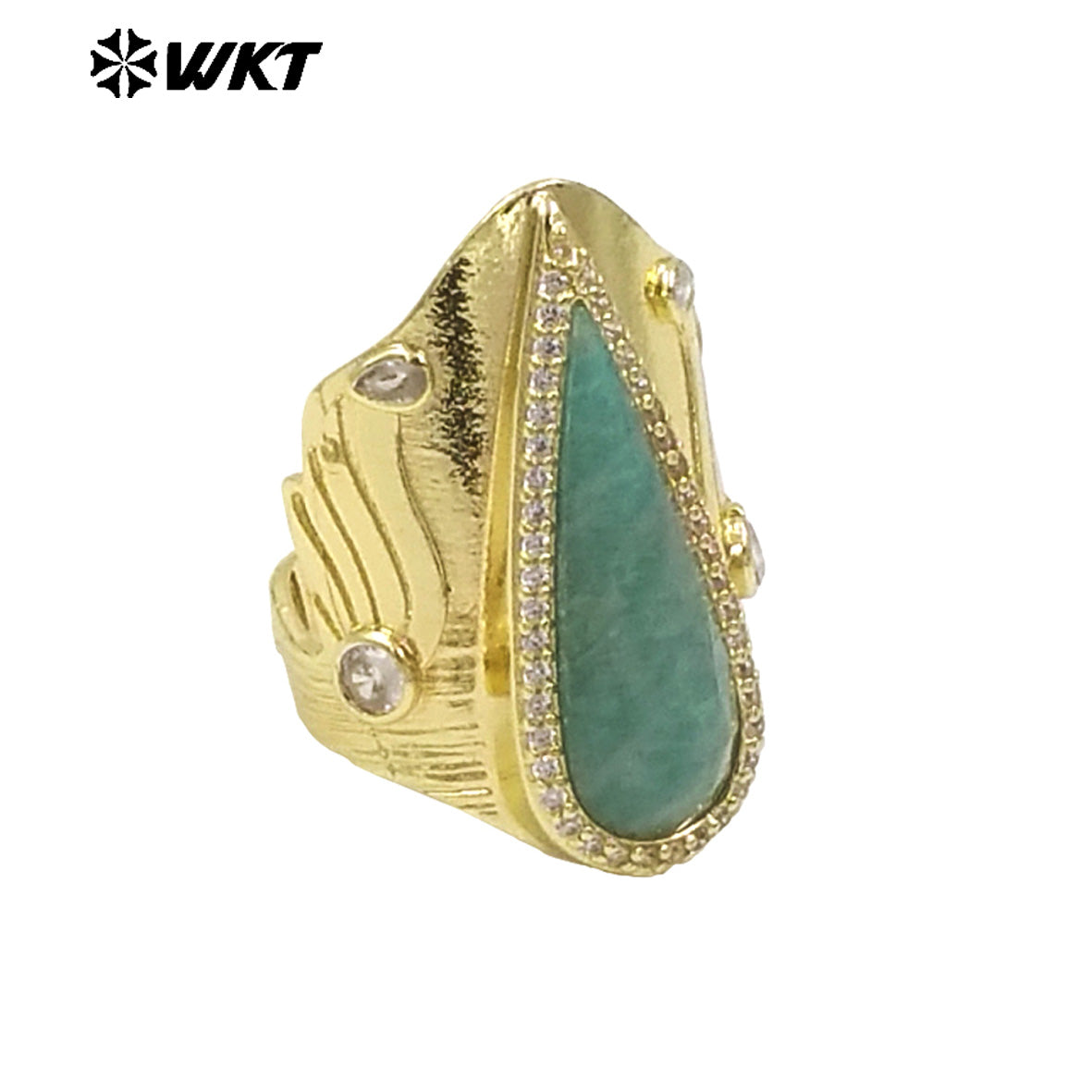 WT-R523 Amazing New Big Cocktail Long Pear Amazonite Stone Setting Women Party Ring or for Friend Birthday Gift