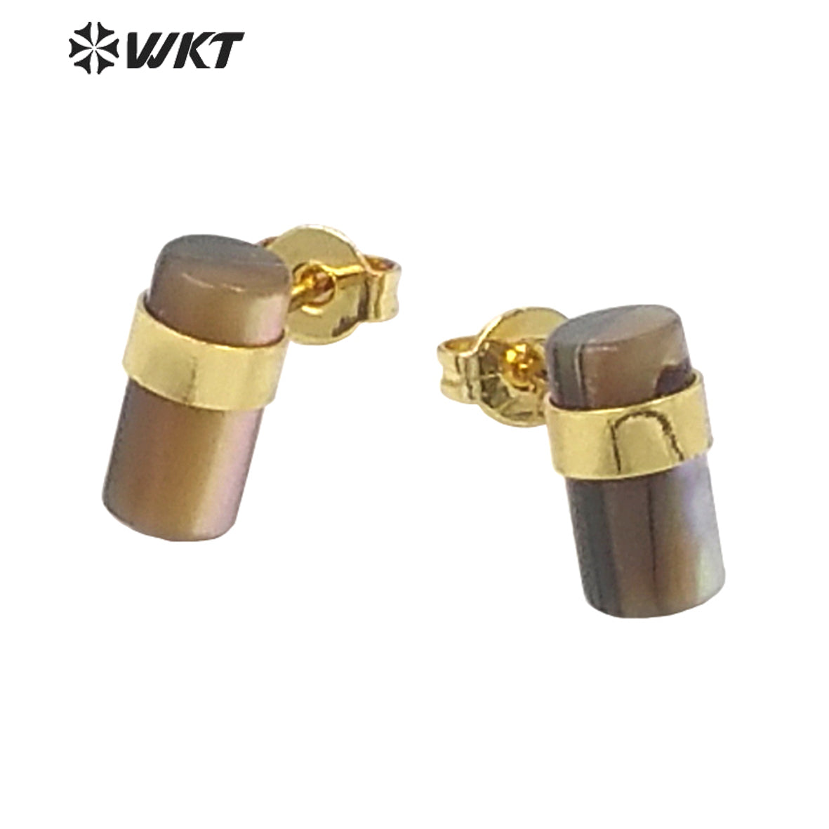 WT-MPE053 Gorgeous High Quality Stick Shape Natural Green Abalone Shell Studs Gold Electroplated Cube Elegant Bohemian Earrings
