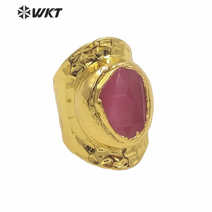 WT-R365 Winter Populared Color Cat Eye Stone Cigar Ring 18k Real Gold Plated Resist Tarnishable Wide Band Gold Ring for Women