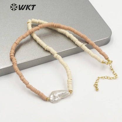 WT-JN130 Amazing Hand Make Strands 4mm Resin Beads Pearl Themed Necklace Lady Loved Natural Pearl Choker Necklace With Sand Color
