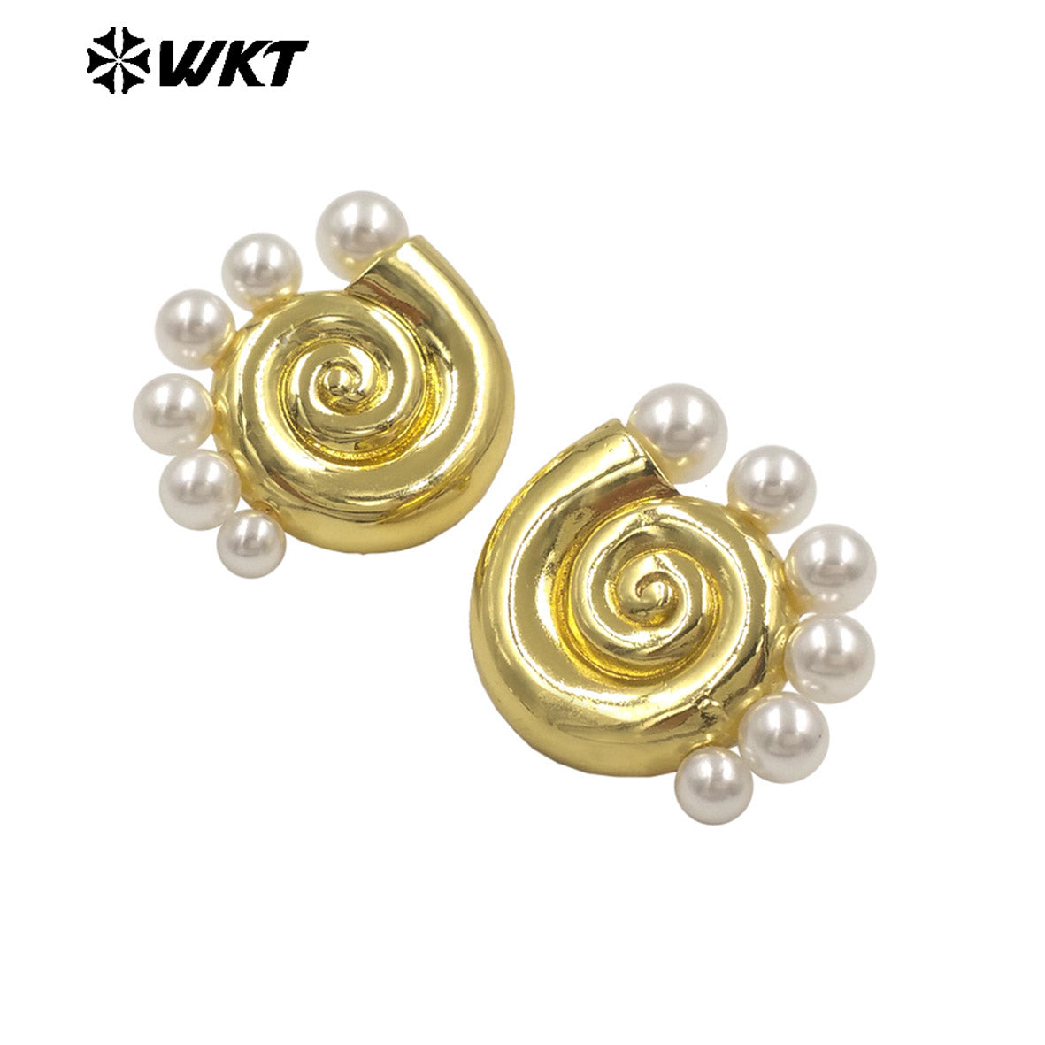 WT-ME130 Summer Hot Sales Gold And Silver Plated Brass With Artificial Pearl Shell Shape Earrings For Daily Casual Wearing