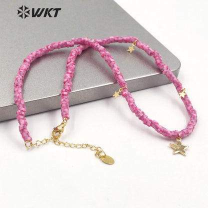 WT-JN197 Wholesale 4mm Resin Magic Color Tiny Star Charm Necklace Elegant pink Simple Necklace for Women Jewelry Chain Necklace