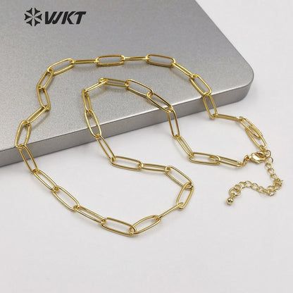 WT-N1224 HOT Populared 4x11mm 18k Real Gold Plated Brass Link Chain Necklace Fashion Jewelry Findings Chain Necklace