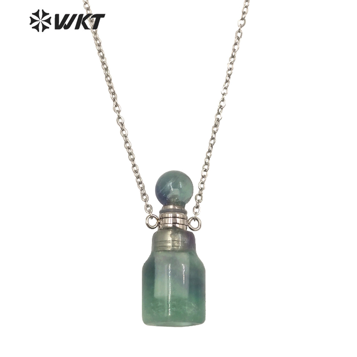 WT-N1455 Newest Fashion Gold Plated Natural Stone Made Rainbow Fluorite Perfume Bottle Necklace Girl Birthday Gift Jewelry