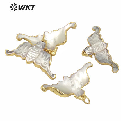 WT-JP232 Wholesale Gold Electroplated Mother of Pearl Bat Pendant Gorgeous White MOP Animals Bat Necklace Pendant