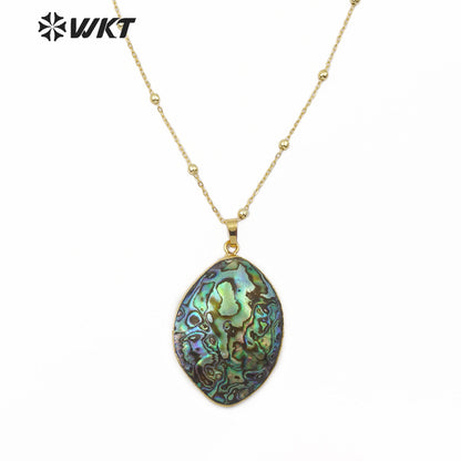 WT-JN080 Wholesale Irregular Oval Pendant With Random Size for Woman Jewelry Shell Pendant Natural Abalone Shell Necklace