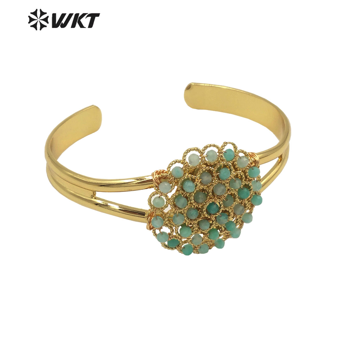 WT-B642 WKT Lovely Fashion Design Trendy Gift for Women Gemstone 18k Plating C Shaped Natural Colorful Gemstone Bracelets