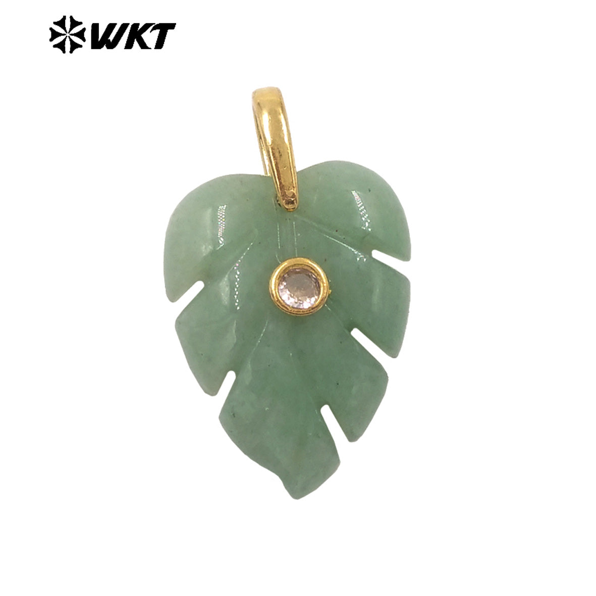WT-P2141 Wonderful Zircon And Multi Colors Natural Gemstones Hand Carved Leaf Shape Gold Pendants For Lady Earrings DIY