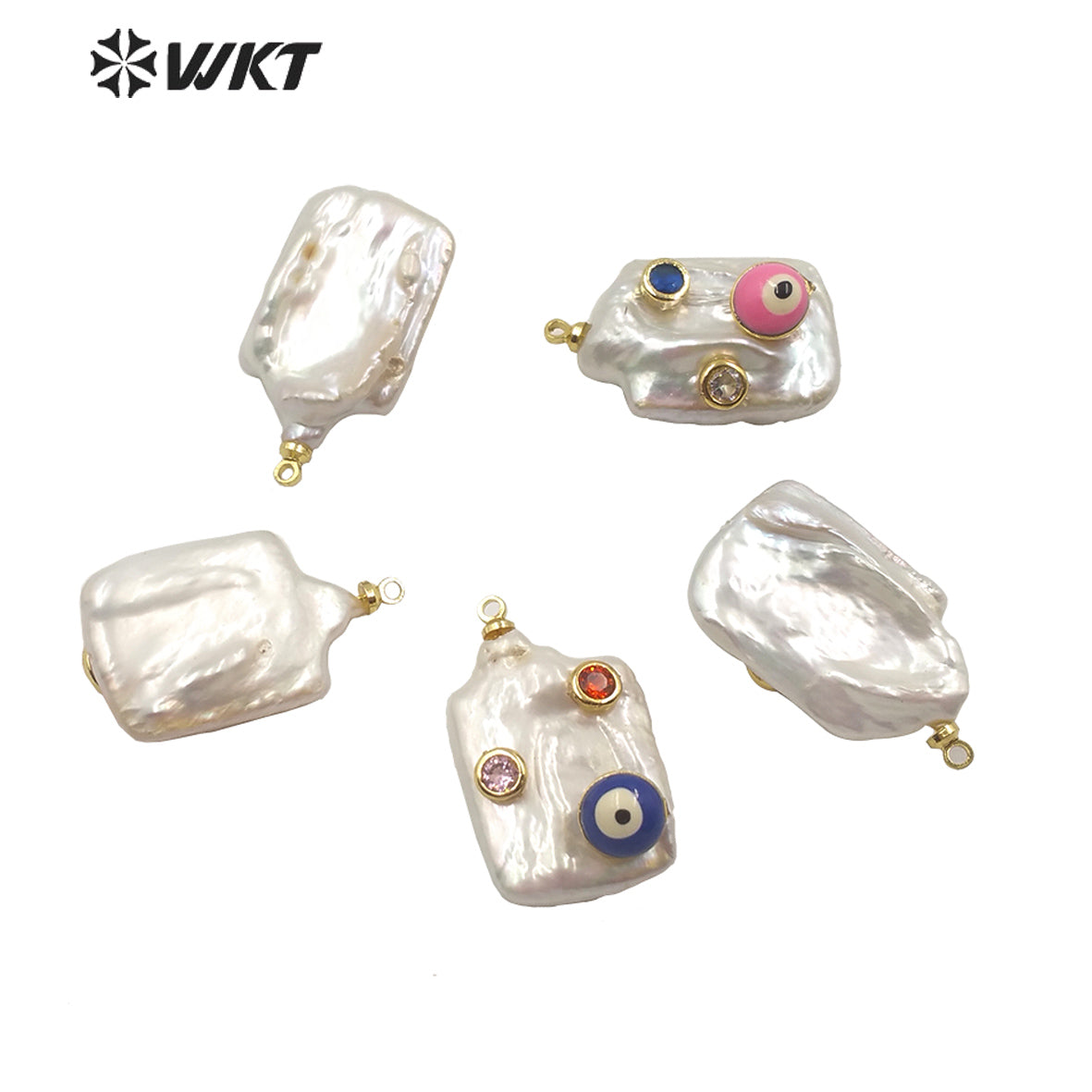 MP141 Hot Sales Natural Freshwater Pearl Pendant Long Rectangle White Pearl Pendant With CZ Charms for Necklace