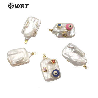 MP141 Hot Sales Natural Freshwater Pearl Pendant Long Rectangle White Pearl Pendant With CZ Charms for Necklace