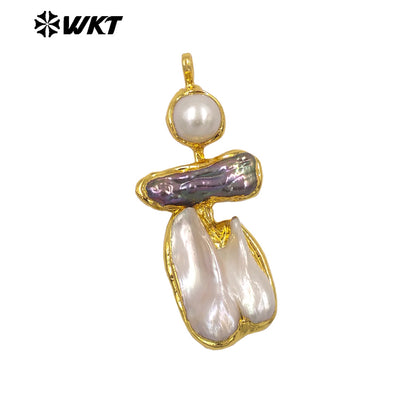 WT-JP433 Exquisite Back Full Gold Plated With Random Shape Natural Freshwater Pearl Pendant For Ladies Elegant Earrings Making