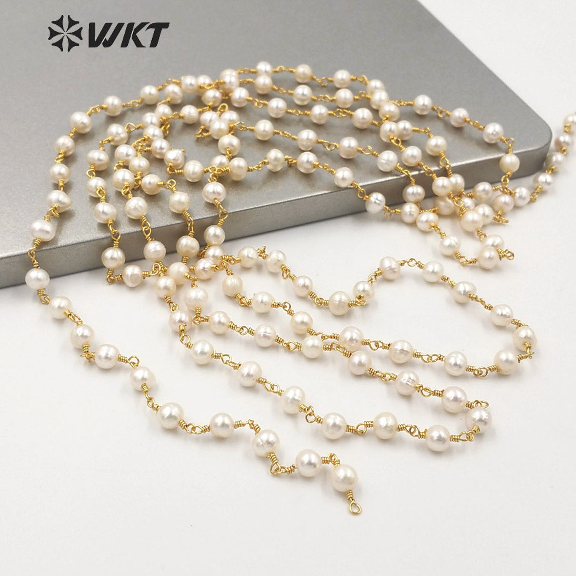 WT-RBC032 WKT Wholesale New Fashion Brass Color 5-6mm Freshwater Pearl Rosary Chain