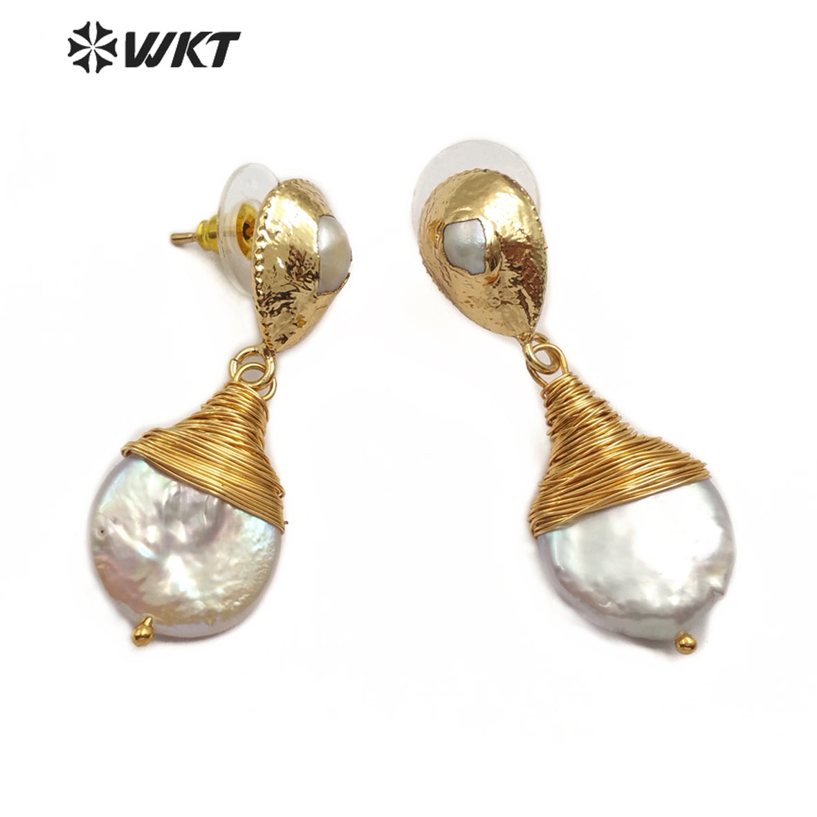 WT-E545 Natural Freshwater Pearl Earring Brass Wire Wrapped Pearl Earring Teardrop Shape Earring for Wedding Jewelry