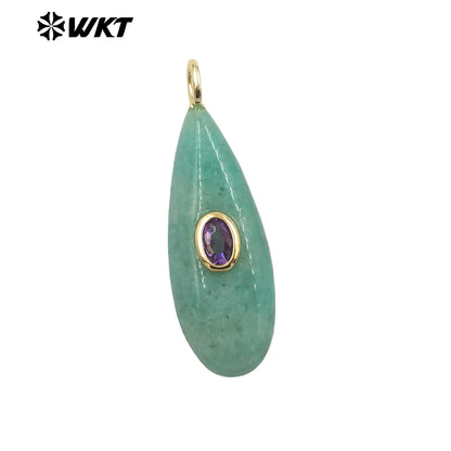 WT-P2065 Good Quality Gold Plated Zircon And Multi Natural Gemstones Waterdrop Shape Pendants For Fashion Women Earrings Making