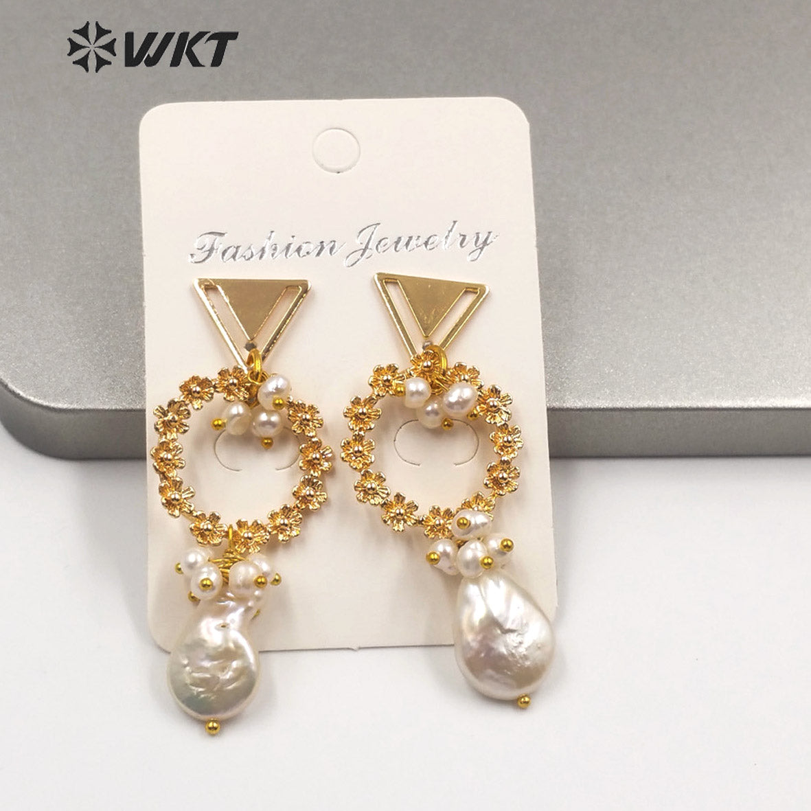 WT-MPE011 New Design Natural Freshwater Pearl Earring Elegant Charm Jewelry Flower Circle Pearl Dangle Earring